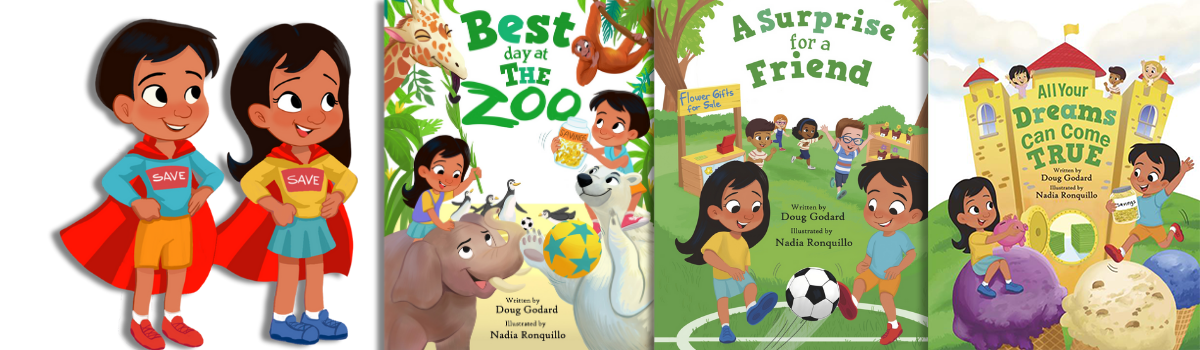 The Skye & Rey Financial Literacy Series for Children books: Best Day at the Zoo, A Surprise for a Friend, and All Your Dreams Can Come True